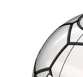 Close-up of a soccer ball with black pentagon patterns on a white background